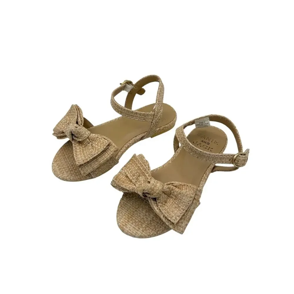 Janie and Jack Woven Straw Bow Ankle Strap Sandals Toddler Girls Size 7